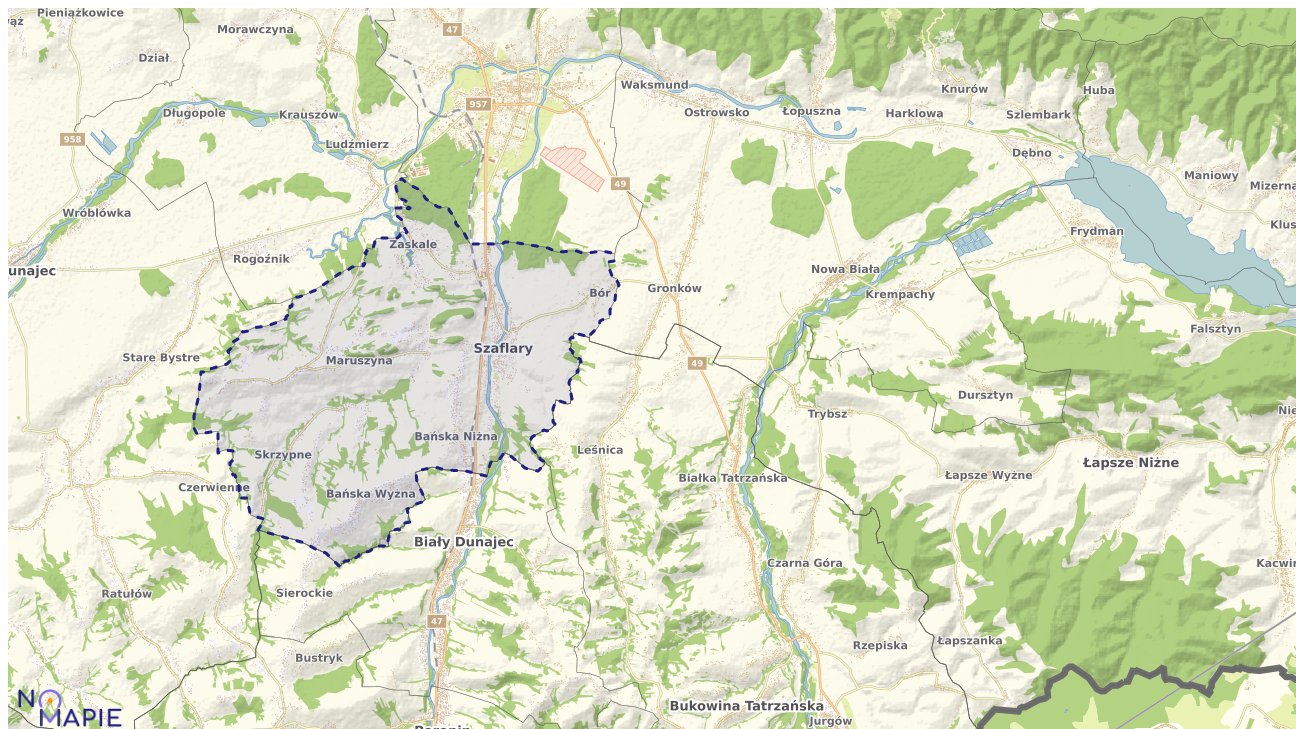 Mapa obszarów ochrony przyrody Szaflar