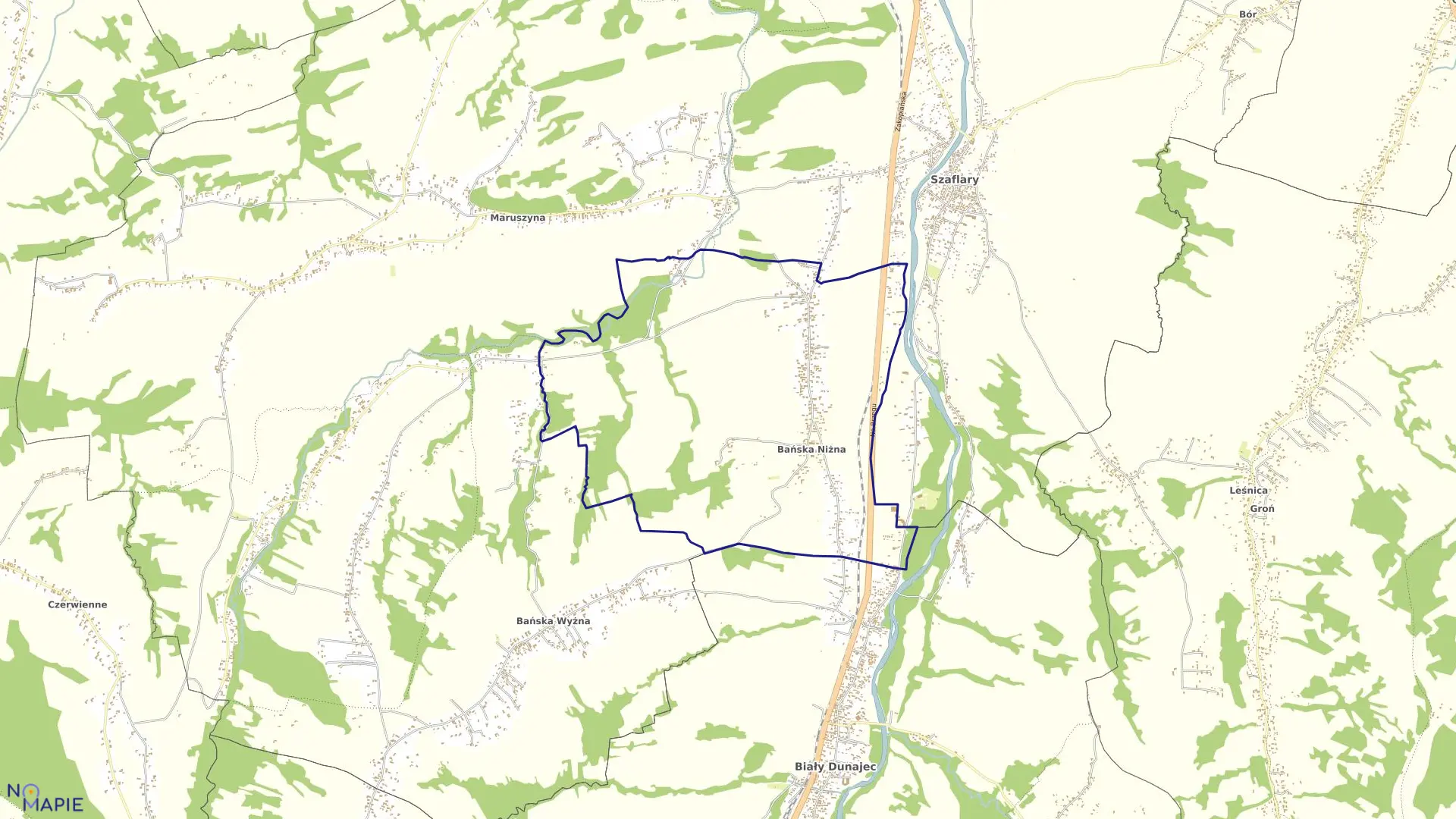 Mapa obrębu BAŃSKA NIŻNA w gminie Szaflary