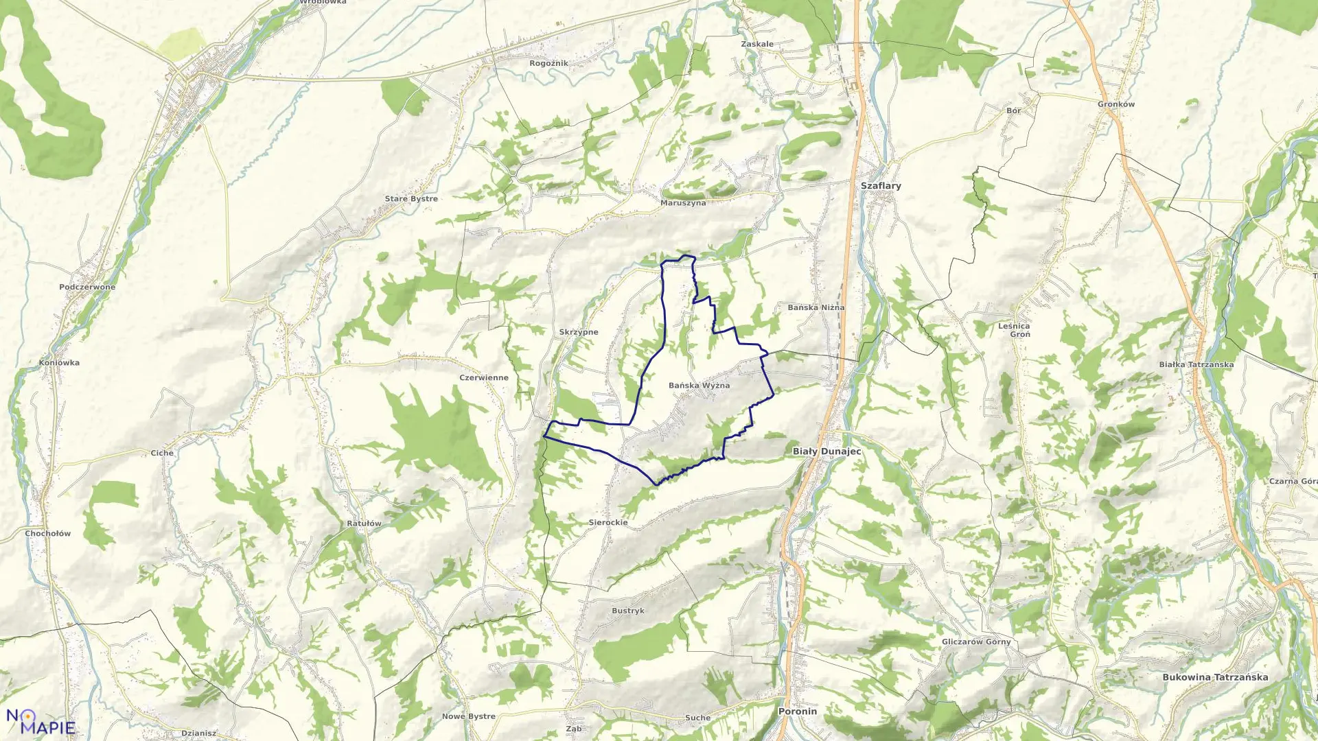 Mapa obrębu BAŃSKA WYŻNA w gminie Szaflary