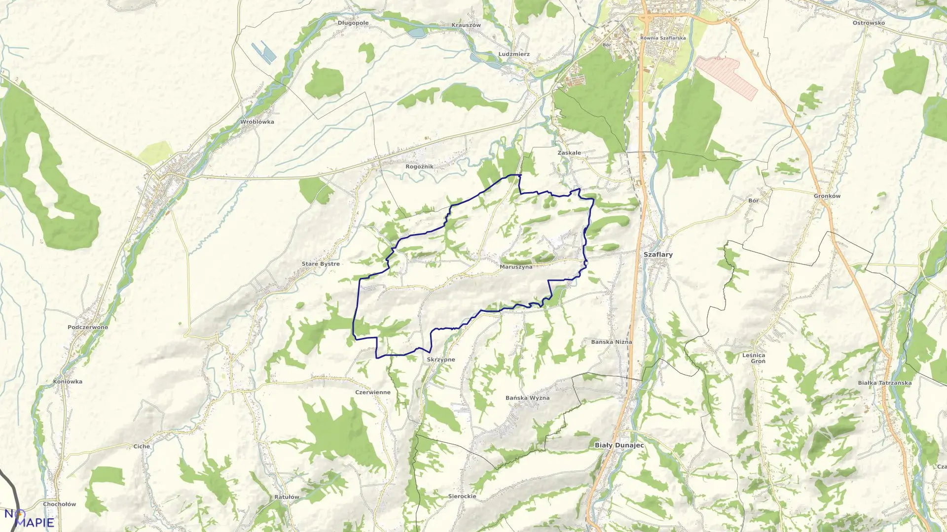 Mapa obrębu MARUSZYNA w gminie Szaflary